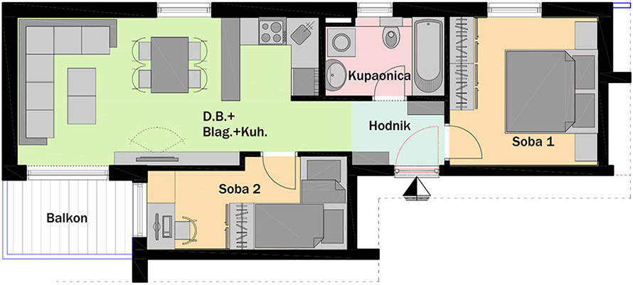 4. kat - Ulaz B - Stan B16 Dvosobni Tlocrt