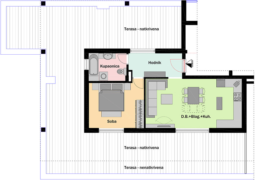 Nadgrađe - Ulaz B - Stan B21 Jednosobni Tlocrt
