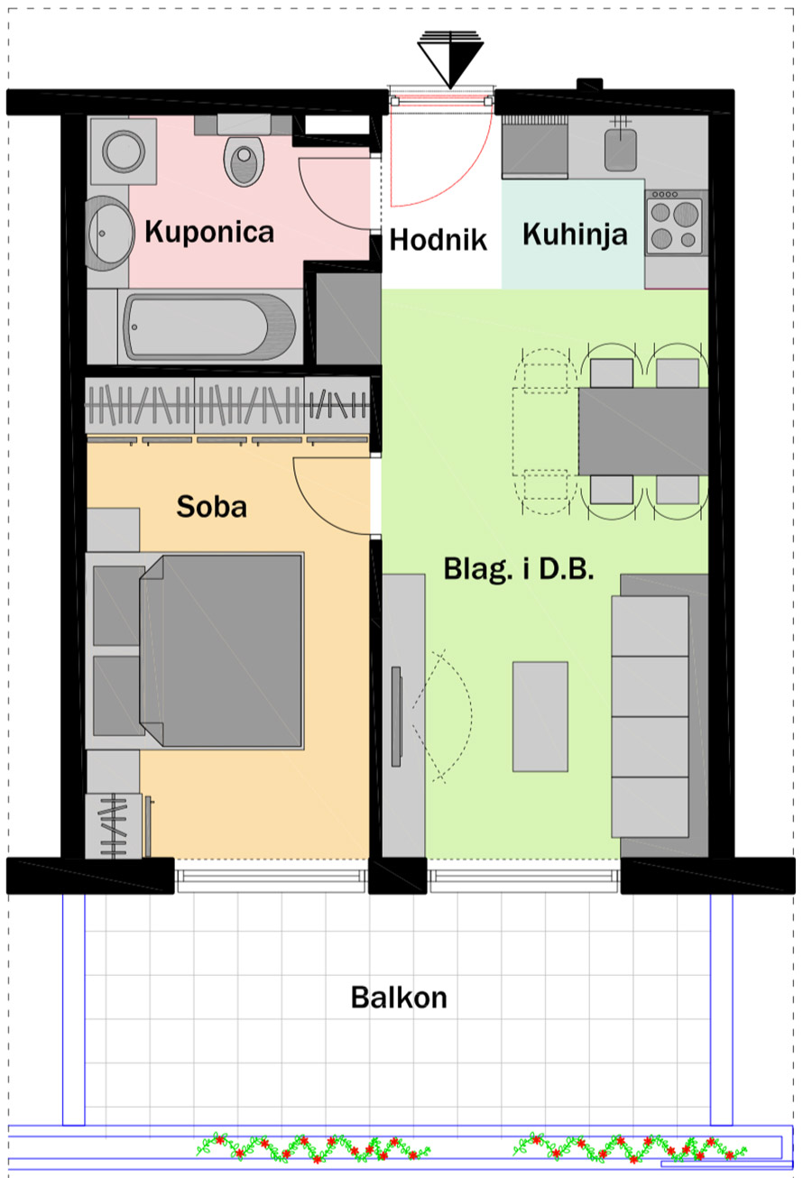 2. kat - Ulaz C - Stan C16 Jednosobni Tlocrt