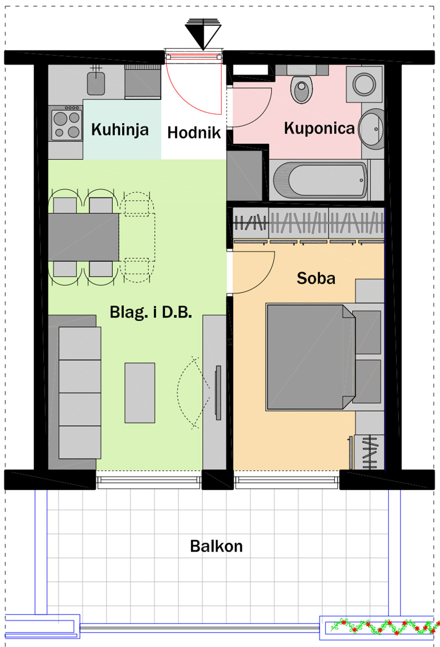 2. kat - Ulaz C - Stan C17 Jednosobni Tlocrt