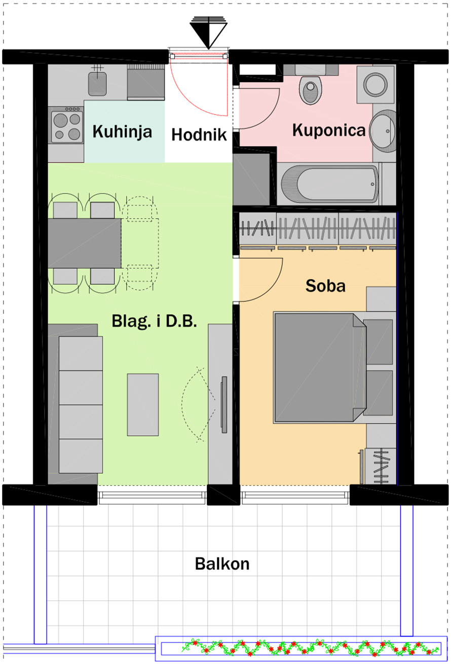 2. kat - Ulaz C - Stan C19 Jednosobni Tlocrt