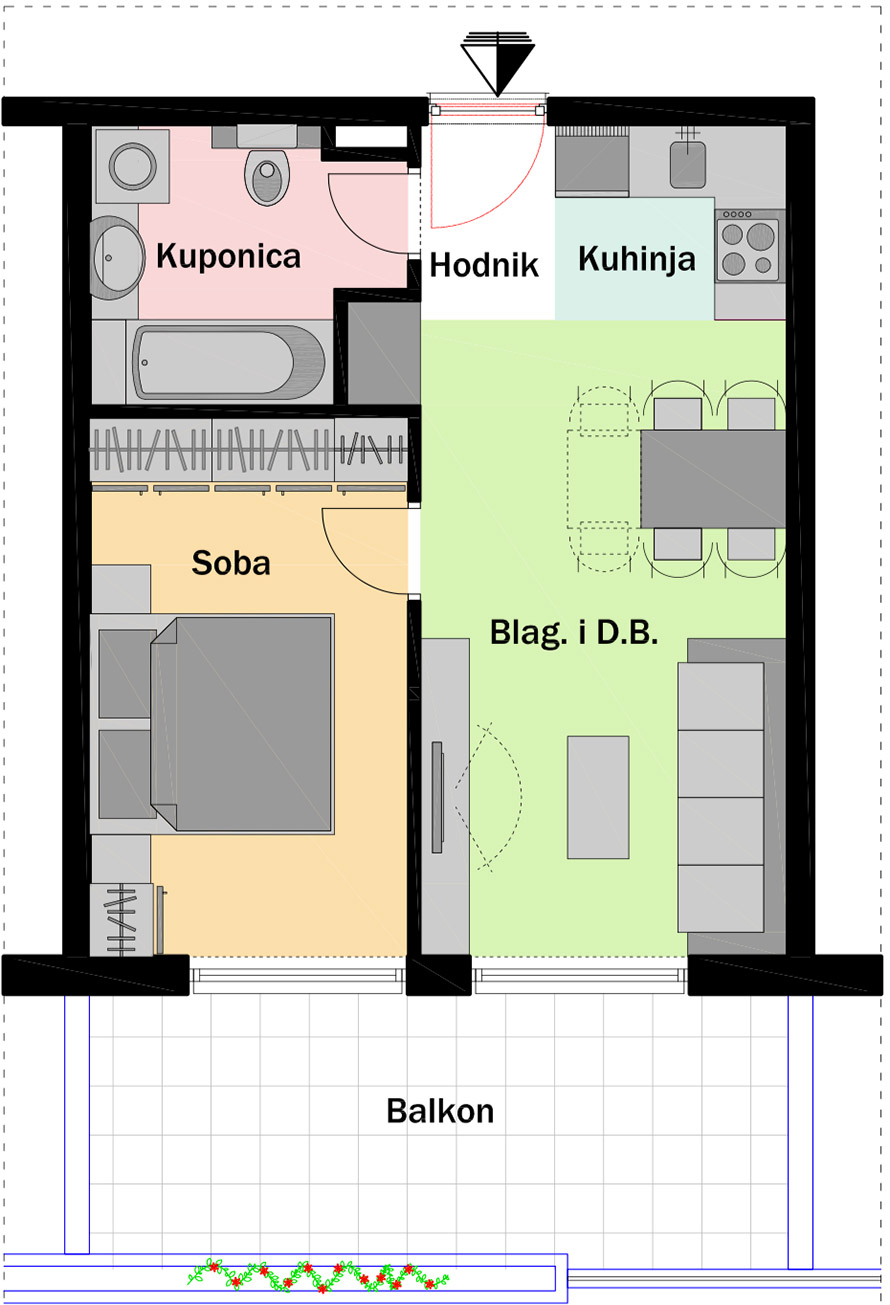 2. kat - Ulaz C - Stan C20 Jednosobni Tlocrt