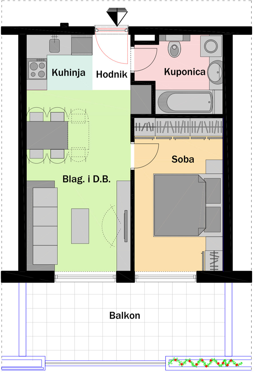 2. kat - Ulaz C - Stan C21 Jednosobni Tlocrt