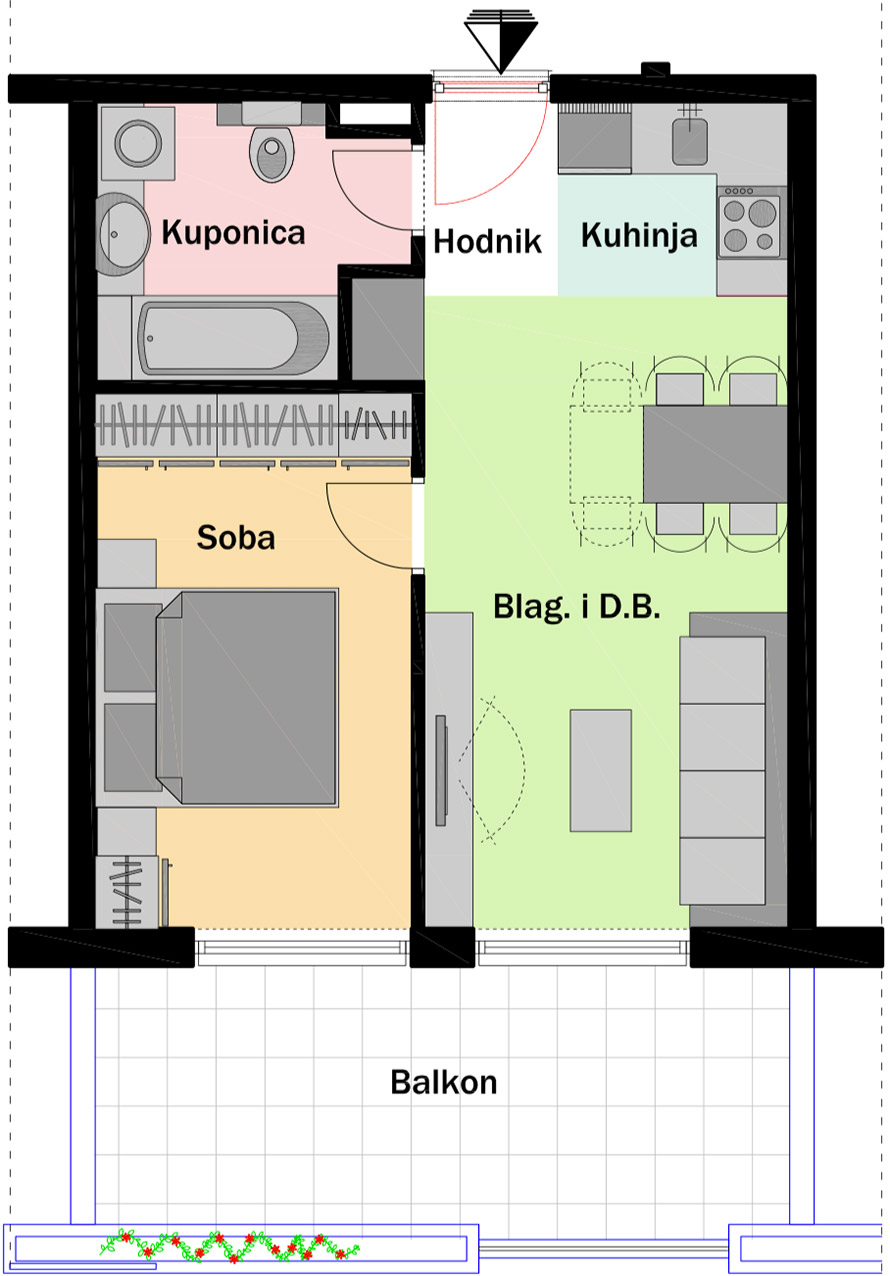 3. kat - Ulaz C - Stan C28 Jednosobni Tlocrt