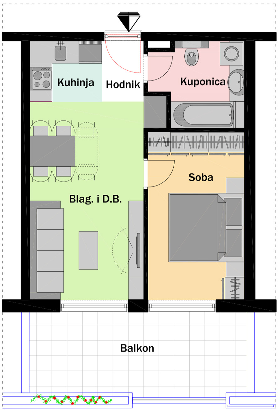 3. kat - Ulaz C - Stan C29 Jednosobni Tlocrt