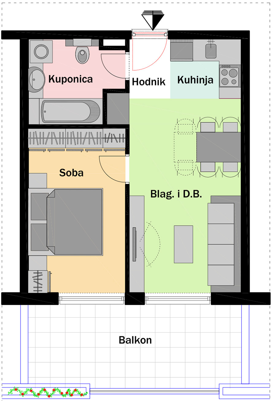 3. kat - Ulaz C - Stan C30 Jednosobni Tlocrt