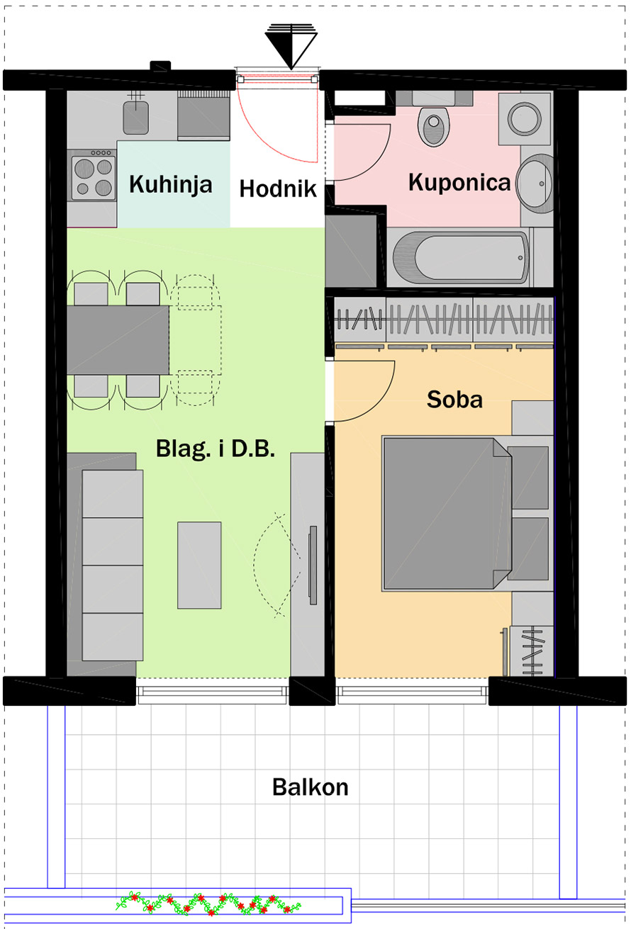 3. kat - Ulaz C - Stan C33 Jednosobni Tlocrt