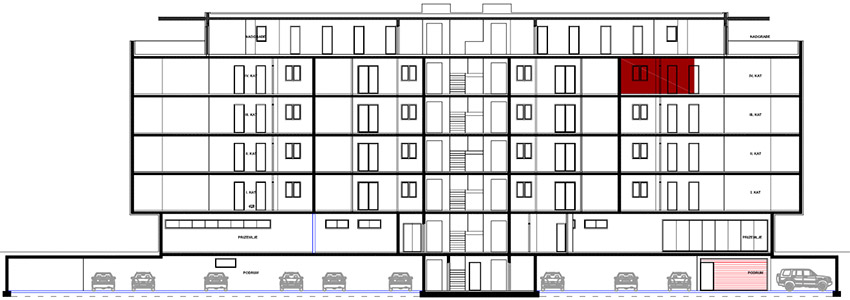 4. kat - Ulaz C - Stan C40 Jednosobni Prikaz na objektu