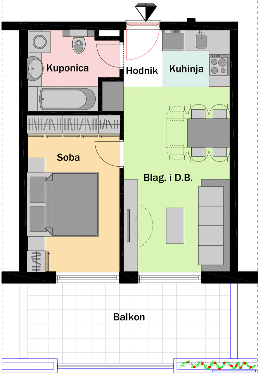 4. kat - Ulaz C - Stan C40 Jednosobni Tlocrt