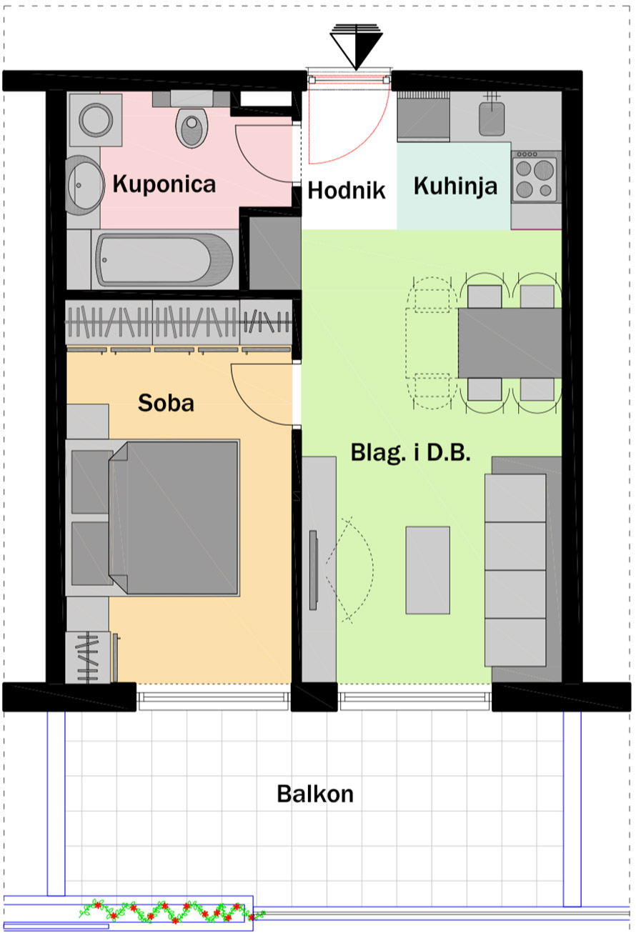 4. kat - Ulaz C - Stan C42 Jednosobni Tlocrt