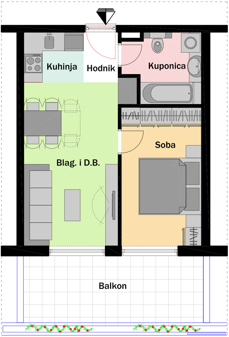 4. kat - Ulaz C - Stan C43 Jednosobni Tlocrt