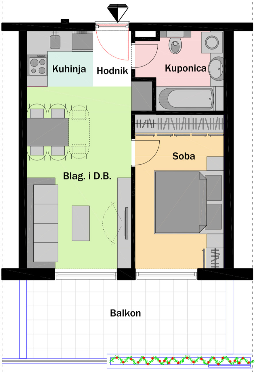 4. kat - Ulaz C - Stan C45 Jednosobni Tlocrt