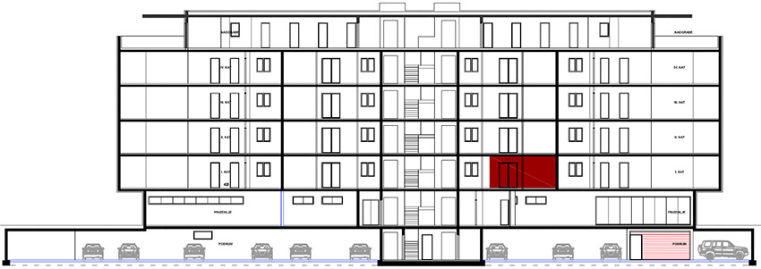 1. kat - Ulaz C - Stan C5 Jednosobni Prikaz na objektu